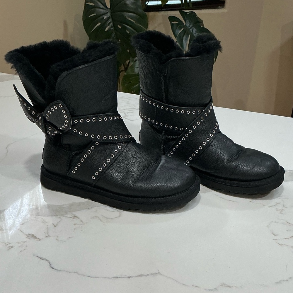 UGG Black Mabel leather Studded Bow Boots